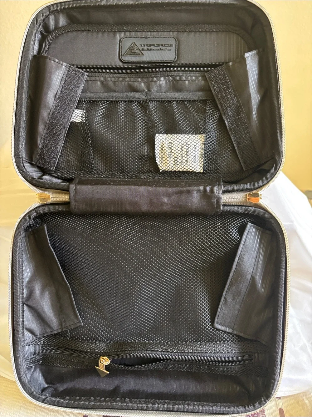 Metallic Gray Quilted Cosmetic Case with Gold Accents